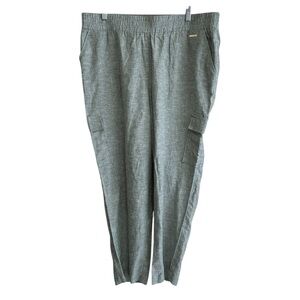 Jones New York Pants Size Large Linen Blend Sage Green Crop Cargo Pockets